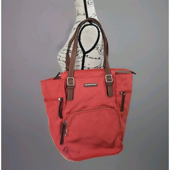 Franco Sarto Orange Nylon Shoulder Bag Casual Purse Multiple Pockets Resortwear - Picture 1 of 16